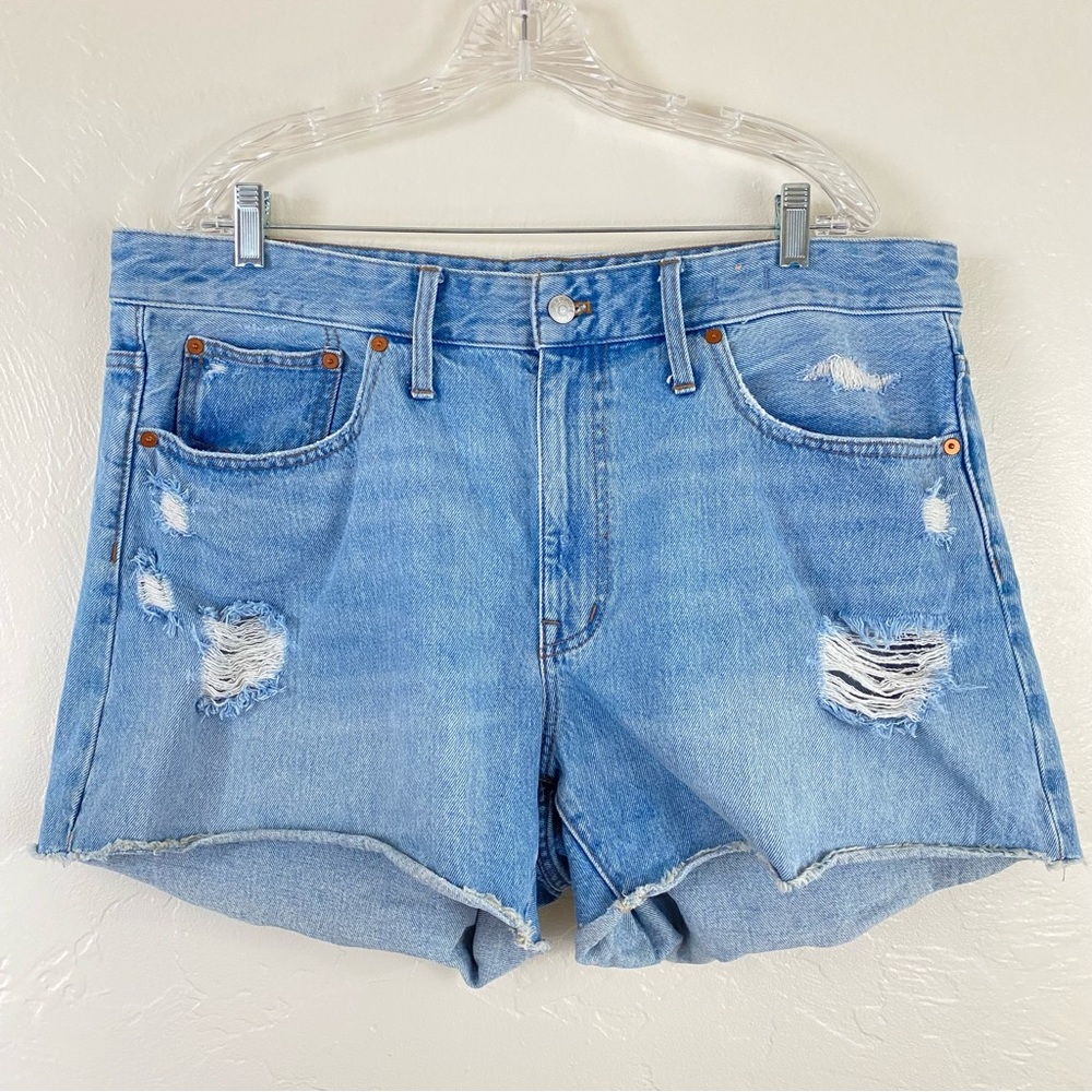 Madewell Size 14 Distressed Blue Wash Zip-up High Waisted Denim Jean Shorts